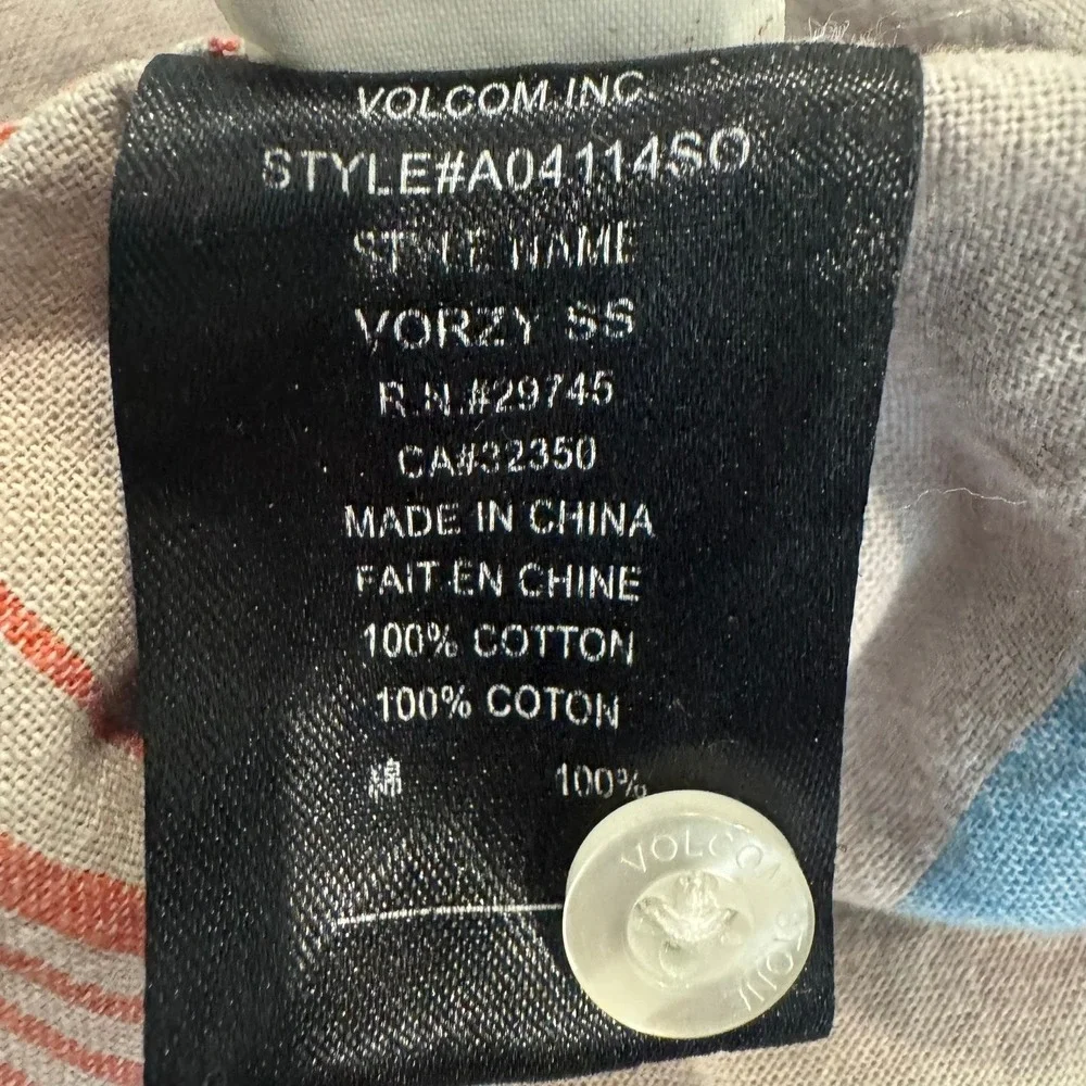Volcom Vorzy SS Slim Fit Striped Button Down Shirt Mens Large Grey Blue Red - Picture 8 of 9